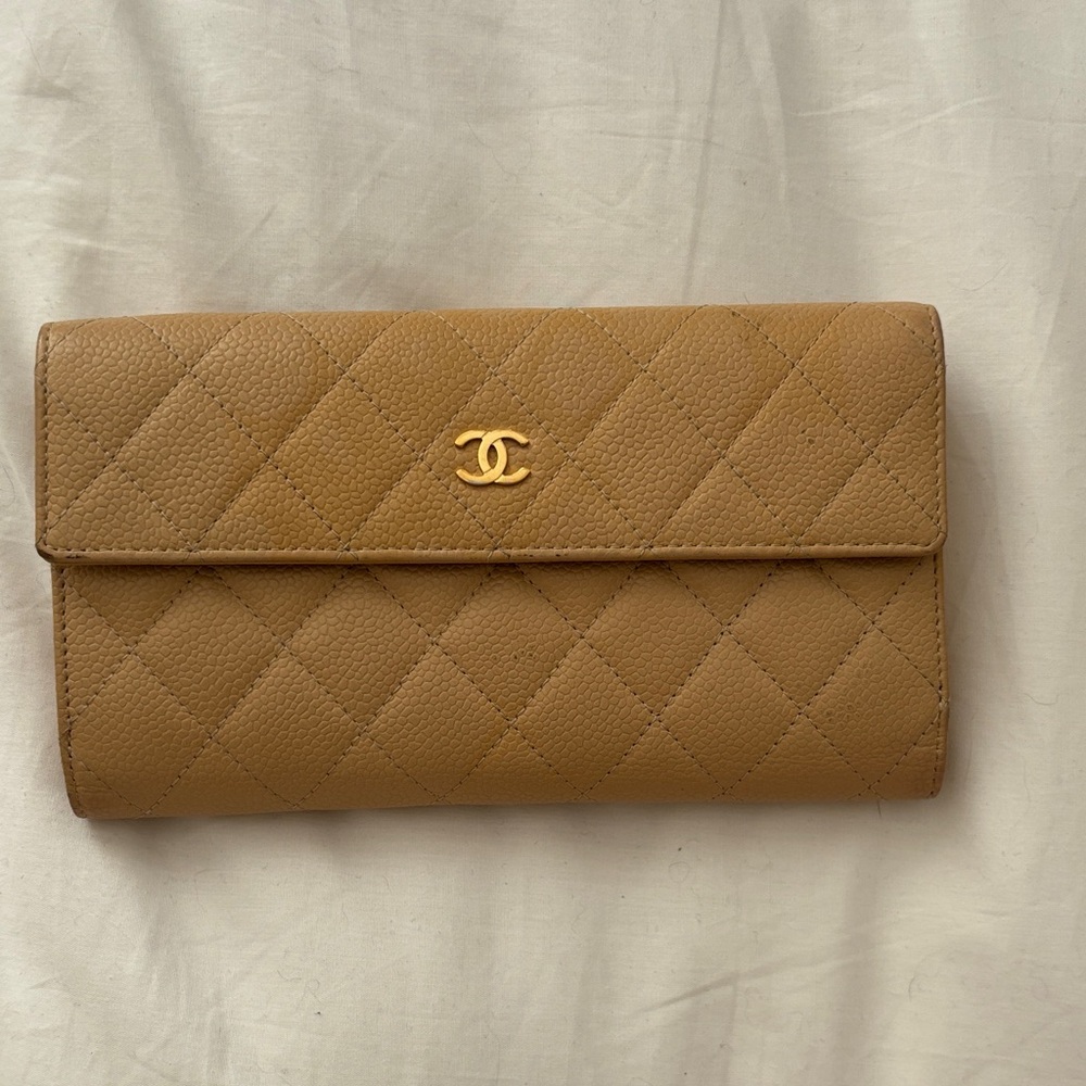Chanel Camel Quilted Leather Wallet